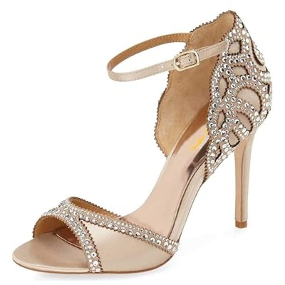 XYD Women's Sandals, Chic Peep Toe, D'Orsay Stiletto High Heels, Rhinestone Stud